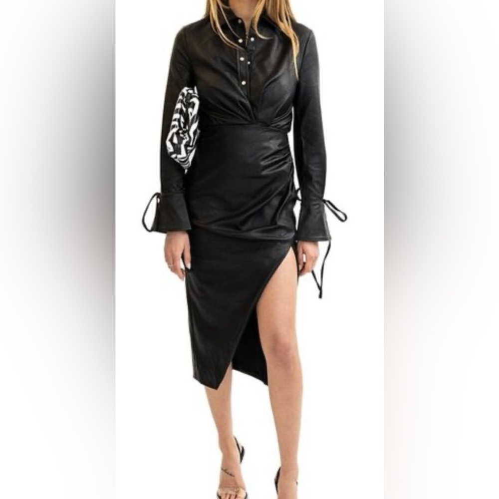 Ronny Kobo Black Long-Sleeve Dress with Button Details